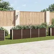 Raised Garden Bed 320x40x77 cm Galvanised Steel Brown Outdoor Planter Gardening