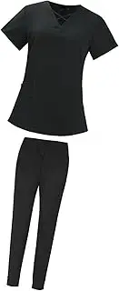[ａ aternee] Nursing Scrub Set SPA Scrubs Uniform Fashion Soft Tops Pants Lightweight Work Clothes Workwear Scrubs Working Uniform for Nurse Yoga Jogger
