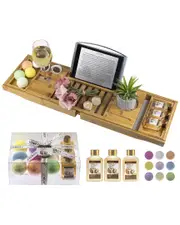 Lovery Bamboo Bathtub Caddy Tray With Bath Bombs