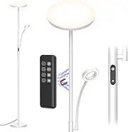 Floor Lamp with Reading Lamp, 35W 4200LM LED Floor Lamp Dimmable with Remote Control and Touch Control, Modern Floor Lamp, Living Room Lamp, Indirect Work Light for Bedroom, Office, Studio, Gray