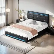 Luxsuite Gas Lift Bed Frame with Storage Double Size Wooden Mattress Base Platform Upholstered PU Leather Headboard Foundation Bedroom Furniture
