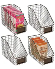 M Design Set Of 4 Slanted Basket With Tag Holder