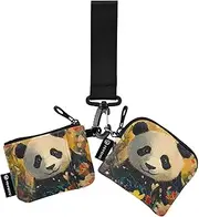 [XYMZR] Mini Zip Around Wristlet keychain Wallet Panda Garden Painting for Women Personalized Pattern Detachable Dual Pouch Wristlet Portable Wallet Phone Coin Purse, Multi-colored, One Size