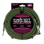 飛翔羽翼樂器行 ERNIE BALL#BRAIDED CABLE BLACK/GREEN導線(10呎)-(一直一L)(黑