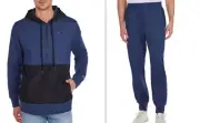 Champion Men's Half Zip Fleece Woven-Mix Hoodie & Jogger Athletic Navy Heather L