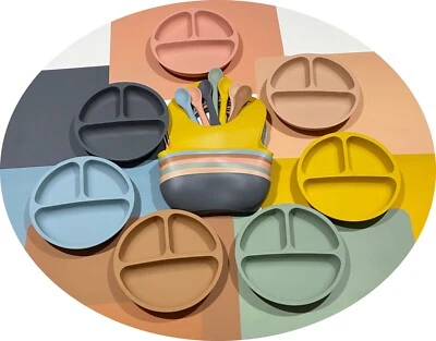 Baby Feeding Set Silicone Plate + Spoon + Bibs for Baby / Toddler & Placemat
