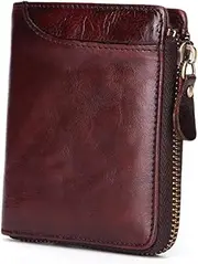 [ANDRESLAD] Wallet for Men Retro Zippered Coin Purse with Multiple Dividers Durable Wear Resistant Design for Cash Cards Items Present for Birthdays Holidays