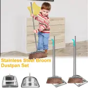 Broom and Dustpan Set with Long Handle Heavy Duty Stainless Steel Dustpan tyBIx