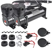 CNRAQR 2PCS 200PSI 3/8 NPT Heavy Duty Air Train Horn/Air Ride Suspension Compressor with 1/4 NPT Replacement Fittings 12V Black for Car Horns