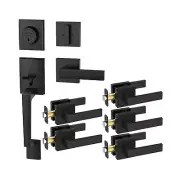 TICONN Black Door Handle(Passage,5-Pack)+Front Door Handle Set