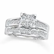 2.0 CT. T.W. Quad Princess-Cut Natural Diamond Bridal Engagement Ring Set in Solid 14K White Gold