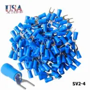 100 Blue Fork Spade Terminals 16-14 AWG #8 Vinyl Insulated Crimp Wire Connectors