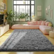 Grey Area Rug for Bedroom, 9x12 Fluffy for Kids Playroom, Furry Carpet for