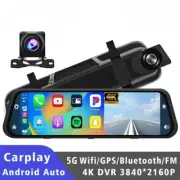 10" Dash Cam 4K Car Dvr Carplay Android Rear View Mirror Dashcam Camera Recorder