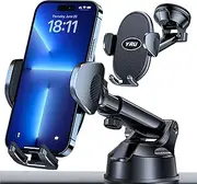 [2025 Upgraded] YRU Universal Car Phone Holder Mount【 360° Rotatable &Strong Suction】 Cell Phone Holder for Car Dashboard Windshield Phone Holder Stand for iPhone 16 15 14 13, Classic Black