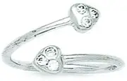 [JewelryWeb] 14ct White Gold CZ Cubic Zirconia Simulated Diamond Top Adjustable Double Love Hearts Body Jewelry toe ring