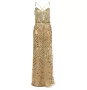 Adrianna Papell Long Blouson Dress Gold Sequin Gown Bridemaid Sz 14 NEW w/tags