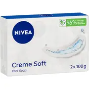 NIVEA Crème Soft Moisturising Bar Soap (2 x 100g), Gentle Cleansing Soap Bar with Almond Oil to Moisturise Skin, Soap for Body Wash