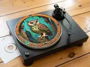 Beautiful Occult Magic Owl Felt Record Player Turntable Slipmat Mat, Punk Goth
