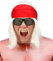 90s 1990s Mens Wrestler Fancy Dress Wig Kit wig Bandana Tash Glasses by Smiffys