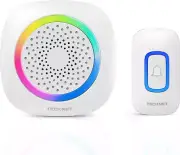 TECKNET Wireless Doorbell, Portable Doorbell with RGB Light, Battery Powered IP6