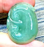 33 Mm Natural Jadeite A Jade Hand Carving Lucky Pendant Burma Untreated / A401