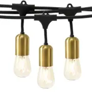 Brightech Outdoor String-Light 48' Brass Plug-in 2700k LED S14 Edison 15-Bulbs