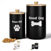 Dog Treat Container Airtight Set of 2 - 9x5 & 7x4 inch Ceramic Dog Treat Jars for Kitchen Counter with Airtight Lids - 11 Cup Capacity Pet Treat Container Set - Doggie Cookie Jar - Big Treats Canister