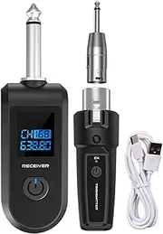 Wireless Mic Transmitter and Receiver | 10 Channels Wireless Audio Dynamic Microphone Adapter,Rechargeable Transmitter and Receiver for Audio Mixer, Electric Guitar Bass