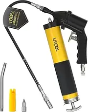 UTOOL Pneumatic Grease Gun, 6000 PSI Air Operated Grease Gun Kit, 14 oz Load, 18 Inch Resin Flex Hose, 1 Extension Bend Pipe, 1 Sharp Type Nozzle, 1 Basic Coupler, 1 Zerk Cleaner