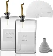 2 Pack Olive Oil Dispenser for Kitchen, 350ml Cooking Oil Dispenser，Rectangular Oil and Vinegar Dispenser Set, Large Capacity Glass Oil Container, Soy Sauce Dispenser for Cooking (Gold)