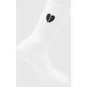 Mens White 1 Pack Embroidery Cracked Heart Sock