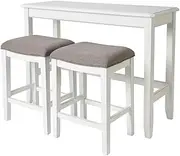 NewRidge Home Goods NewRidge Home Sofa Table with Two Stools Counter Set, Distressed White
