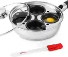 Stainless Steel Egg Poacher Pan 4-Egg Poached Egg Pan Maker Cooker,Nonstick Cups