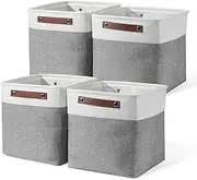 HDRNT Storage Box, Foldable Storage Cubes, 4 Pieces (30 x 30 x 30 cm), Fabric Organiser with Handles, Baskets Storage, Baskets for Shelves, Kallax, Organisation, Folding Boxes (White + Grey)