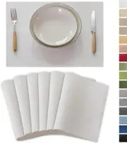 White Placemats Set of 6 Heat Resistant Linen Place Mats Washable Dining Tabl...