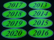 Car Dealer Windshield Oval Model Year Stickers (8 packs) Chartreuse (Green)