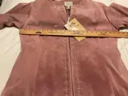 Cabela’s Ladies Pink Suede/ Leather Jacket Full Zip Up Size Large Stud Trim NEW