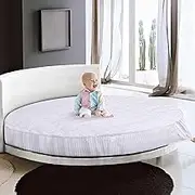 Round Bed Mattress Topper, Anti-Slip Quilting Mattress Protector Cover with Quilted Design,Solid Color Comfort Floor Mat Futon Bed Mattress Protector for Hotel,Diameter200cm(79inch)
