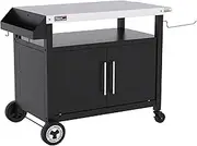 Grills House Movable Kitchen Island Cart, 33”x 20” Stainless Steel Countertop, Storage Cabinet with Condiment Rack, Inner Shelves, Multiple Indoor and Outdoor Uses, Black, PC3403S-SC