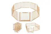 Kidbot Baby Playpen Gate 8 Panel Kids Pet Dog Wooden Safety Fence Activity Centre Play Yard Pen Foldable Travel Guard