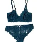 Savage for Fenty Romantic Corded Lace Brazilian Bra and Panty Set in Green NWT