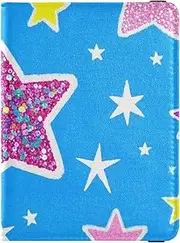 [Amooorous] Fake Glitter Cartoon Star Colorful Leather decorative waterproof passport holder for travel Wallet Combo Passport Cover Lightweight, Fake Glitter cartoon star colorful, 1 size