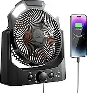 Camping Fan with LED Lantern, 8 Inch 20000mAh Battery Operated Desk Fan with Timer, High Velocity Stepless Speed Control, Quiet, 180° Rotation USB Portable Fan for Outdoor, Hurricane, Emergency