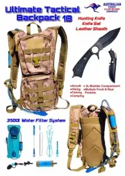Hunting Knife Set Leather Sheath Hydration Backpack Bladder Water Filter System