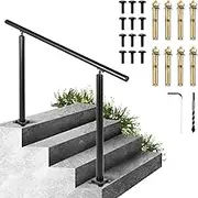 Happybuy Adjustable Aluminum Handrail for Outdoor Steps, 3-4 Steps Black Round Staircase Railing, Thickened for Porch, Deck