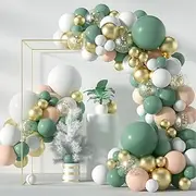 152 Pcs Green Balloon Garland Kit for Neutral Arch,Birthday Party Decorations DIY Balloons Set,White Chorme Gold Balloons Set Party Supplies for Baby Shower Wedding Birthday Anniversary Party