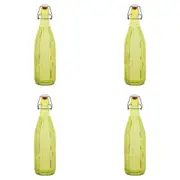 4PK Porto Pop Soda Lime Glass Water Bottle Container 30.5cm/900ml Groove Lime