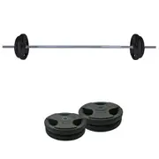 33kg Rubber Coated Ez Grip Cast Iron Weight Plate + 180cm Barbell Bar Weight Set