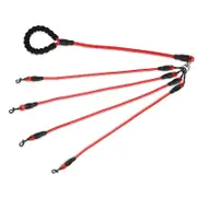 Multi-way Woven Tractions Leash No Tangles Wearable Leash Simultaneous Tractions Multiple Dog Red 4 Heads